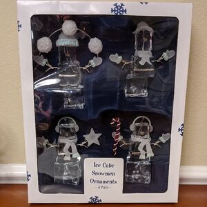 Vintage Christmas Acrylic Ice Cube Snowman Ornaments Brand New in Box